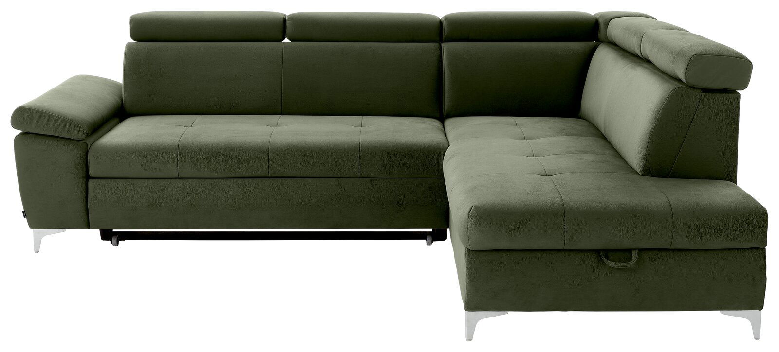 Grünes Ecksofa mit verstellbaren Kopfstützen und modernem Design, Vorderansicht