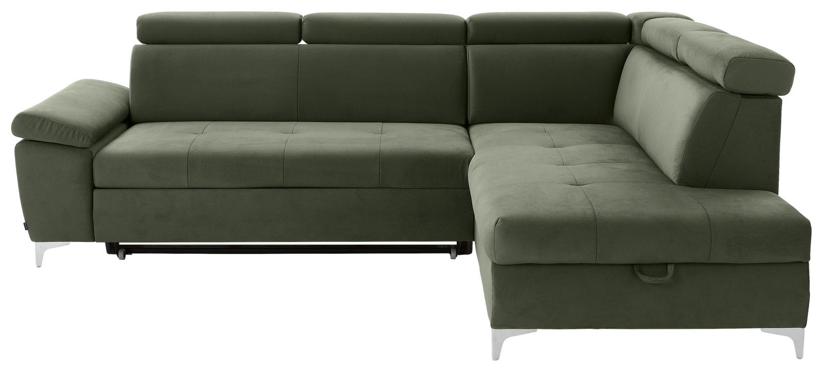 Grünes Ecksofa mit verstellbaren Kopfstützen und modernem Design, Vorderansicht