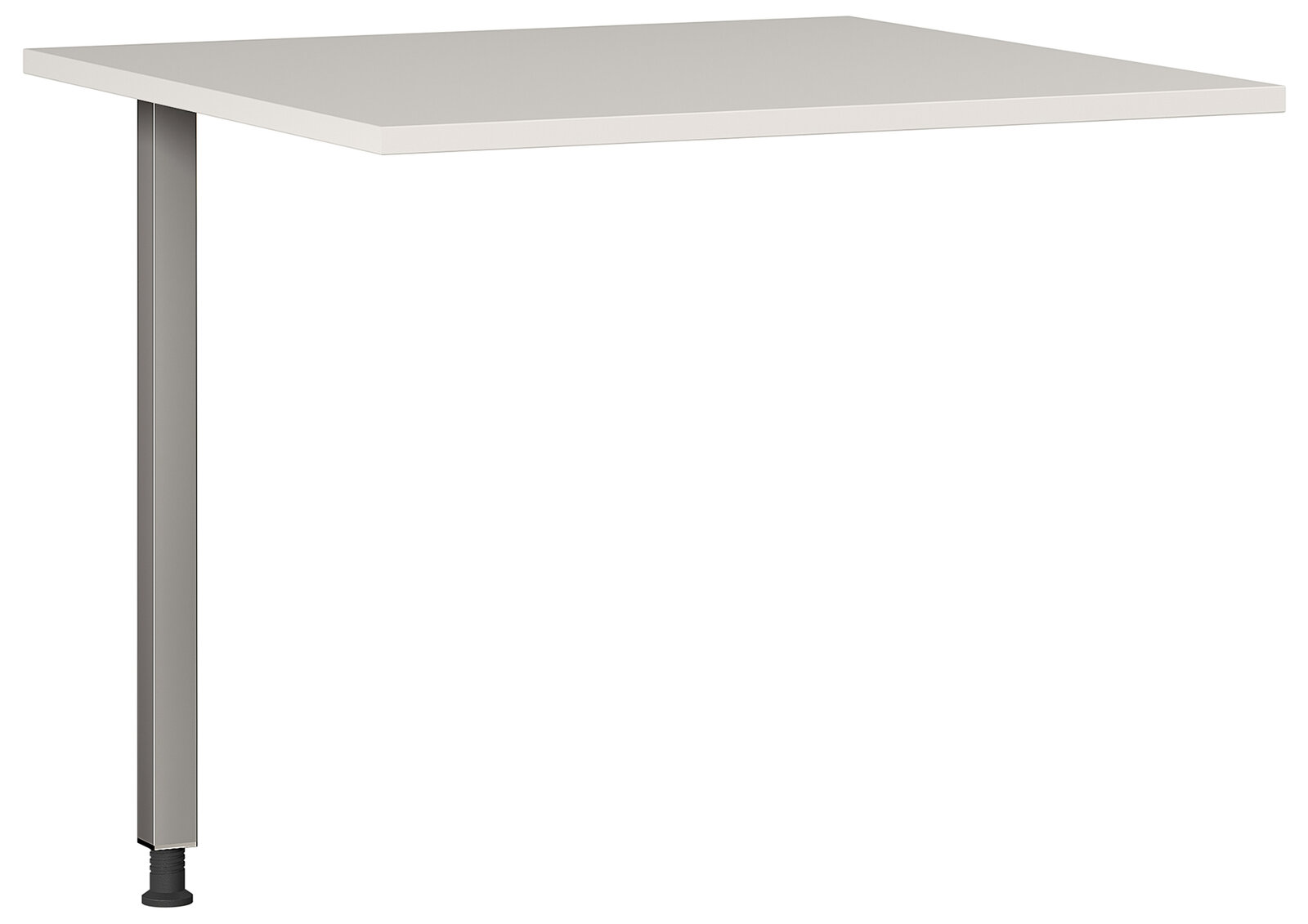 Eckverbindung PALMINA von Germania, seitliche Perspektive, bestehend aus einer weißen Tischplatte mit einem grauen Stützbein.
