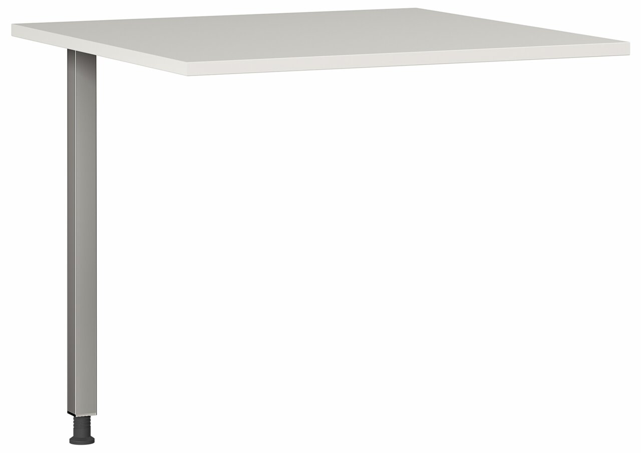 MID.YOU Eckverbindung PROFI 2.0 Eckverbindung PALMINA von Germania, seitliche Perspektive, bestehend aus einer weißen Tischplatte mit einem grauen Stützbein.