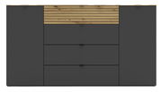 Modernes Sideboard in dunklem Grau mit Holzdetails, Frontalansicht