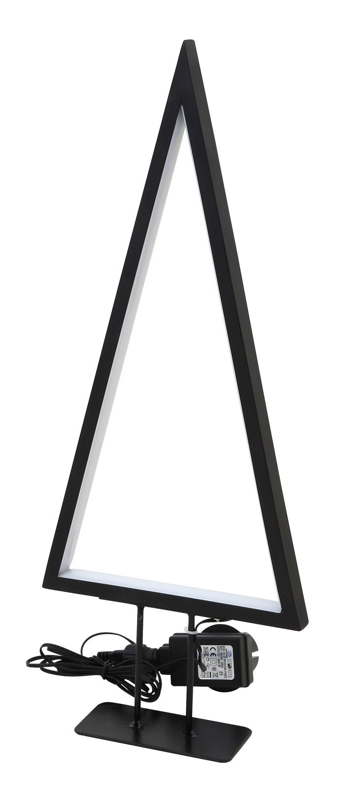 Schwarzer LED Baum in dreieckiger Form, 70 cm hoch, mit Netzteil, seitliche Perspektive