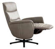 Grijze relaxfauteuil met verstelbare rugleuning en voetsteun, zijaanzicht