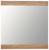 Rechteckiger Spiegel mit Holzrahmen an der Ober- und Unterseite, Frontalansicht