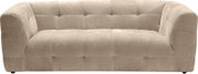 Beiges, gepolstertes 2-Sitzer-Sofa mit gesteppter Oberfläche und abgerundeten Armlehnen, Frontansicht