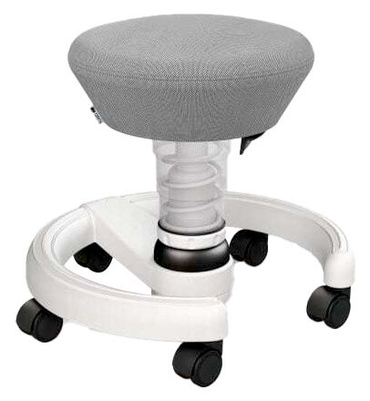 Grauer Sitzhocker für Kinder mit Rollen, seitliche Perspektive