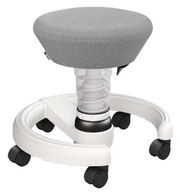 Grauer Sitzhocker für Kinder mit Rollen, seitliche Perspektive