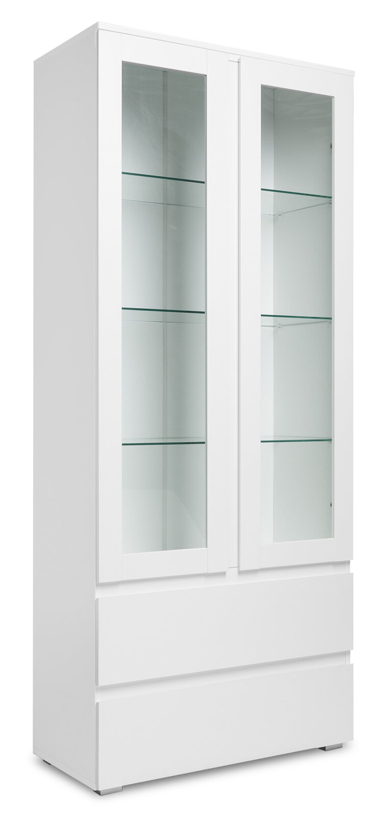 Z2 Vitrine IMAGE Weiße Vitrine mit Glastüren und mehreren Einlegeböden, seitliche Perspektive