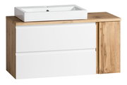 Waschtisch-Set 105 cm mit weißem Waschbecken und Holzoptik-Unterschrank, Frontalansicht