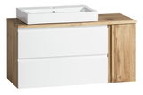 Waschtisch-Set 105 cm mit weißem Waschbecken und Holzoptik-Unterschrank, Frontalansicht