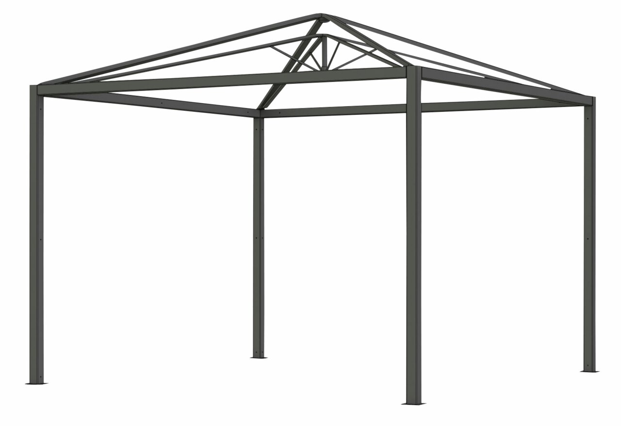 Metallrahmen einer Pagode aus seitlicher Perspektive