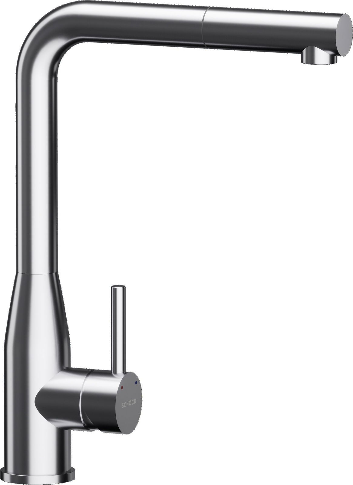 Moderner Einhebelmischer aus Edelstahl in seitlicher Perspektive