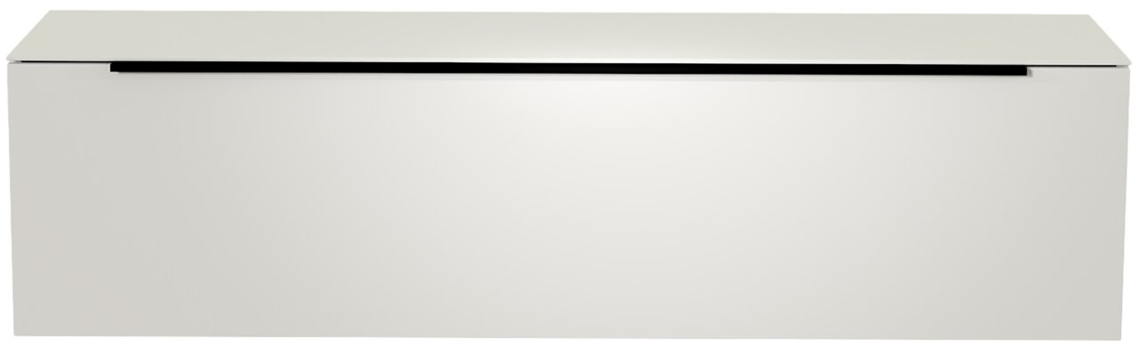 Frontale Ansicht eines modernen weißen Hänge-Lowboards mit schlichtem Design.