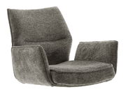 Grauer, moderner Barstuhl mit gepolsterter Rückenlehne und Sitzfläche, seitliche Perspektive