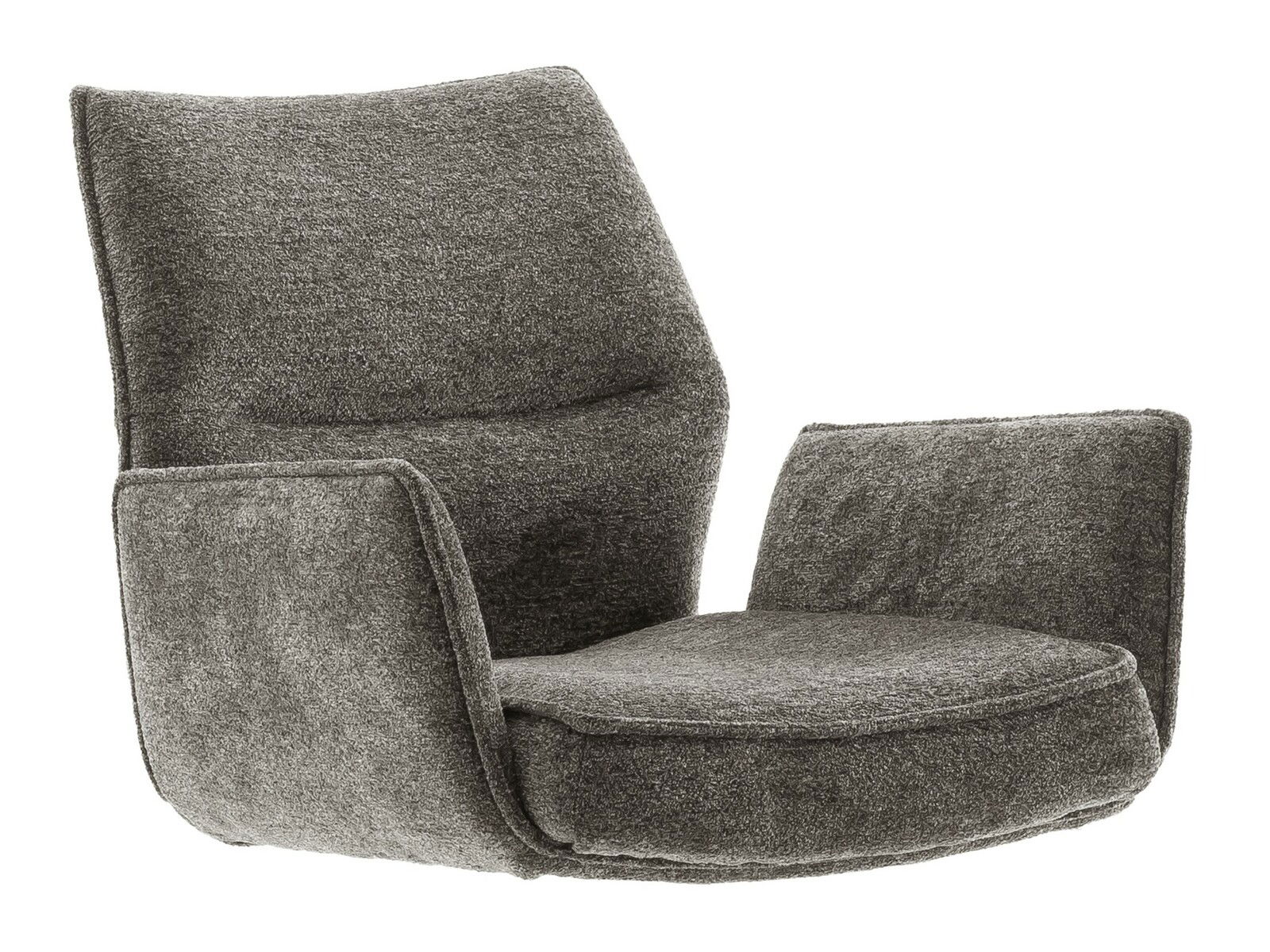 Grauer, moderner Barstuhl mit gepolsterter Rückenlehne und Sitzfläche, seitliche Perspektive