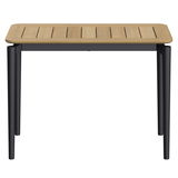 Moderner Beistelltisch mit Holzplatte und schwarzen Metallbeinen, Frontalansicht