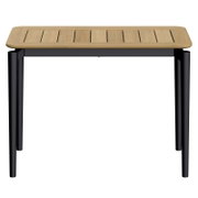 Moderner Beistelltisch mit Holzplatte und schwarzen Metallbeinen, Frontalansicht