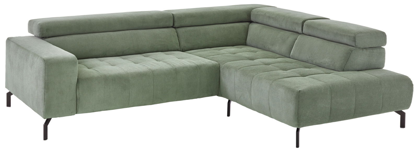 Beldomo Style Ecksofa ZELL Grüne Eckgarnitur mit modernem Design, Ansicht von schräg vorne.