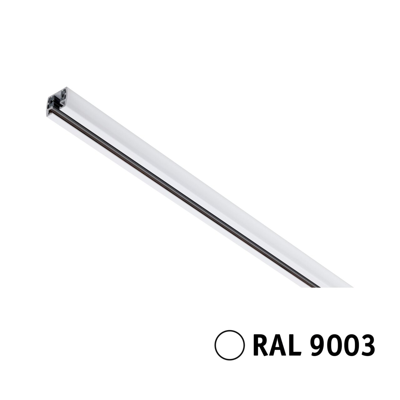 Weiße Schiene 1,5m in diagonaler Perspektive, RAL 9003