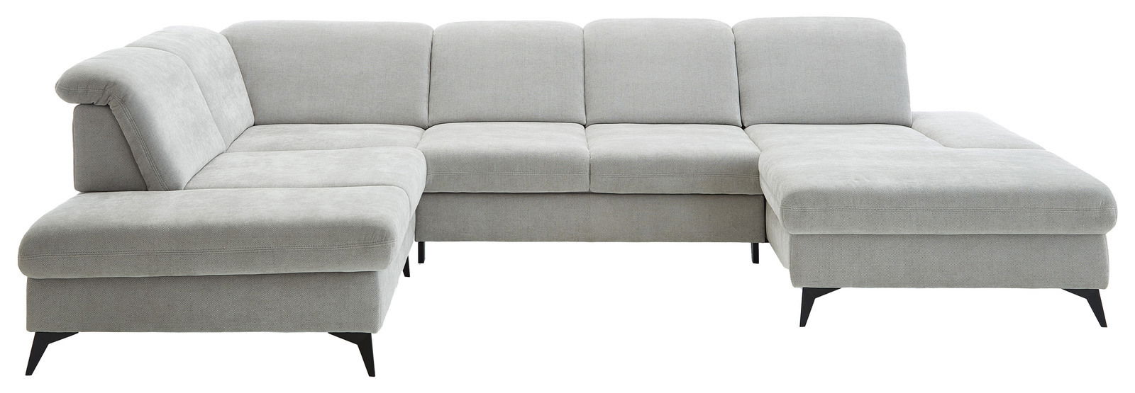 Beldomo Style Ecksofa BREMEN Graue Polsterrundecke in L-Form mit schwarzem Metallfuß, Perspektive von vorne links