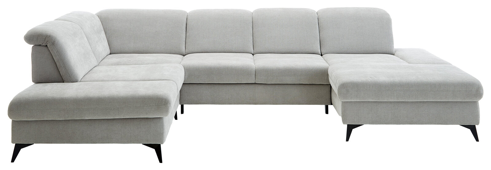 Beldomo Style Wohnlandschaft BREMEN Graue Polsterrundecke in L-Form mit schwarzem Metallfuß, Perspektive von vorne links