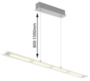 Moderne LED-Hängeleuchte in seitlicher Perspektive mit verstellbarer Höhe von 800 bis 1500 mm.