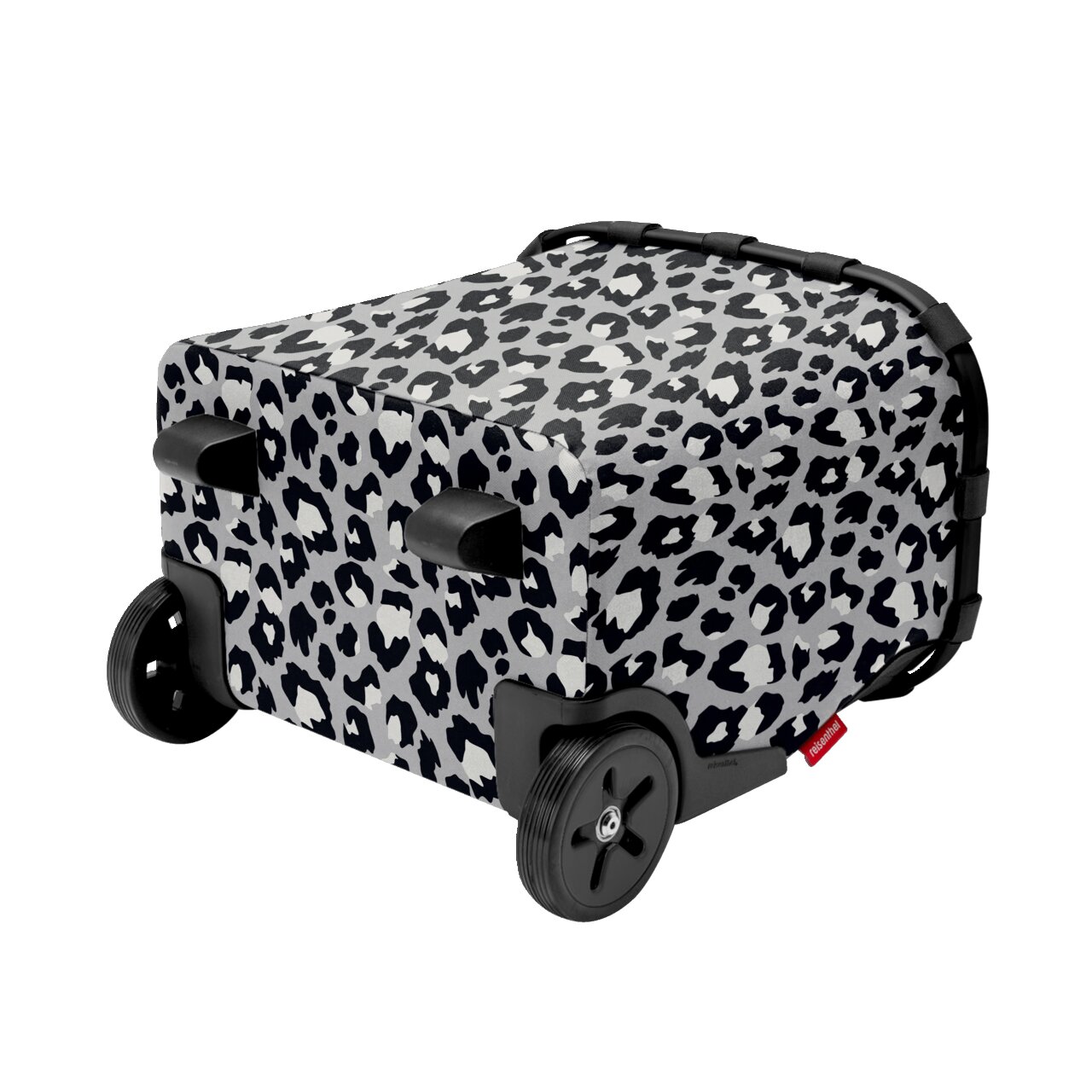 Carrycruiser mit Leopardenmuster, seitliche Perspektive, zwei Räder und schwarze Griffe.