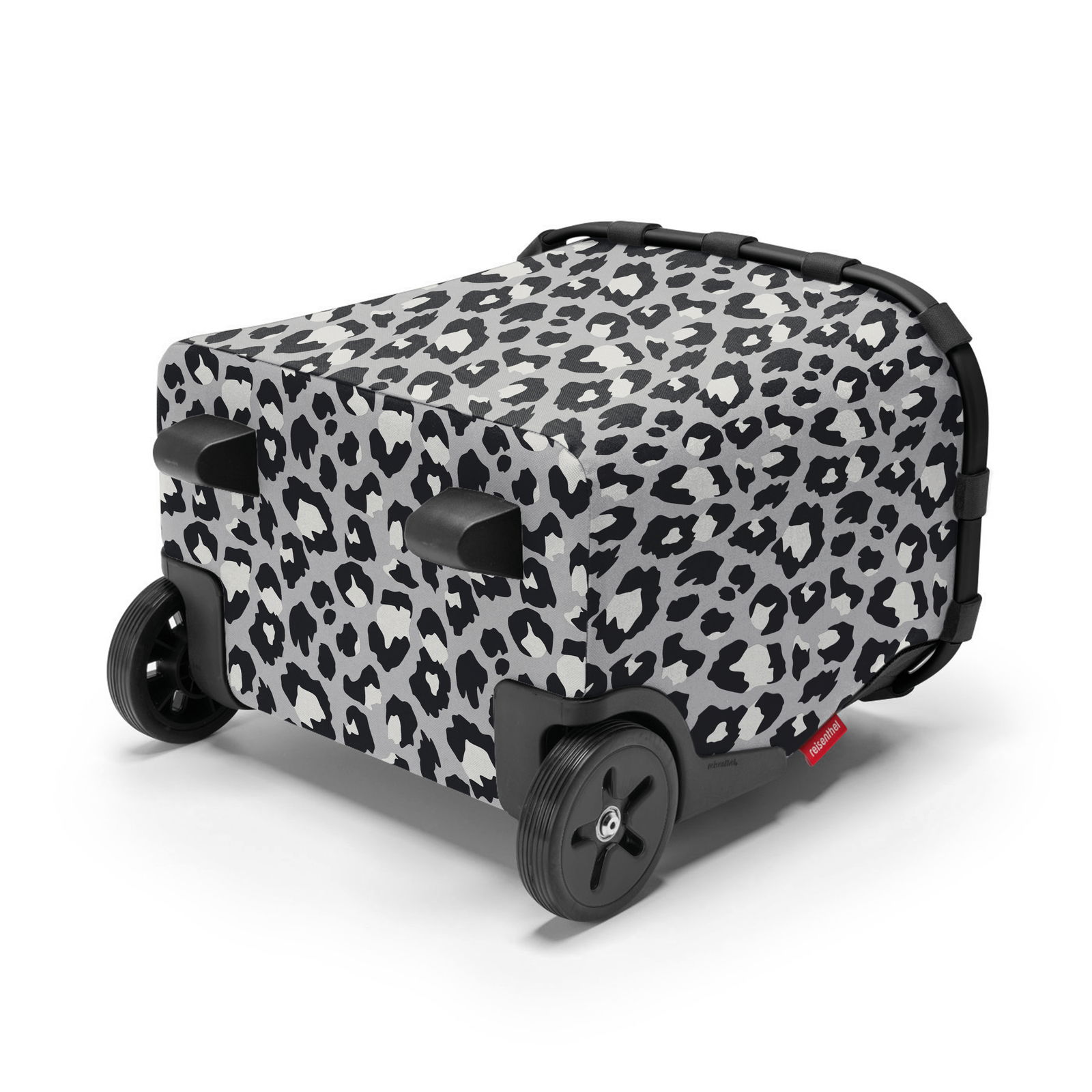 Carrycruiser mit Leopardenmuster, seitliche Perspektive, zwei Räder und schwarze Griffe.