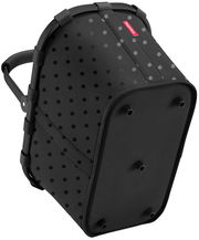 Schwarzer Einkaufskorb mit glänzenden Punkten, seitliche Perspektive