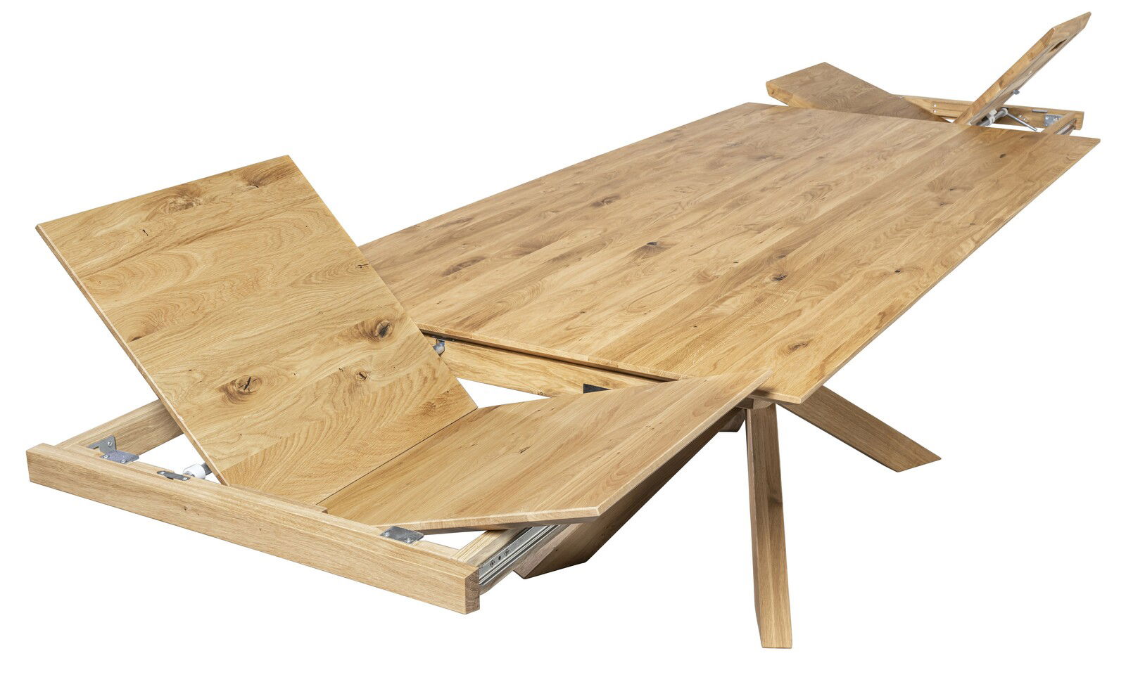 Esstisch aus Holz mit ausziehbarer Funktion, Perspektive von schräg oben