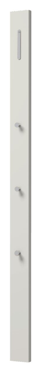 Schmale, vertikale Garderobenleiste mit mehreren Haken, seitliche Perspektive