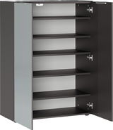 Offener Schuhschrank mit mehreren Regalböden, seitliche Perspektive