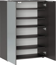Offener Schuhschrank mit mehreren Regalböden, seitliche Perspektive