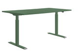 Grüner höhenverstellbarer E-Schreibtisch aus seitlicher Perspektive