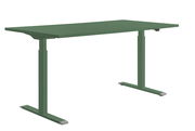 Grüner höhenverstellbarer E-Schreibtisch aus seitlicher Perspektive