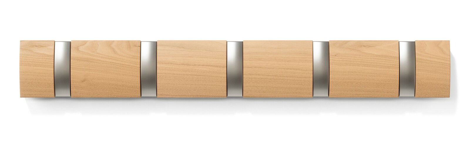 Moderne Wandgarderobe aus Holz und Metall, frontal betrachtet