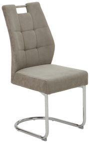 Moderner Schwingstuhl OLEG mit gepolsterter Rückenlehne und Sitzfläche in Seitenansicht, verchromtes Gestell.