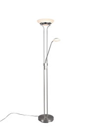 Moderner LED-Deckenfluter mit zusätzlicher Leselampe, silberfarben, seitliche Perspektive