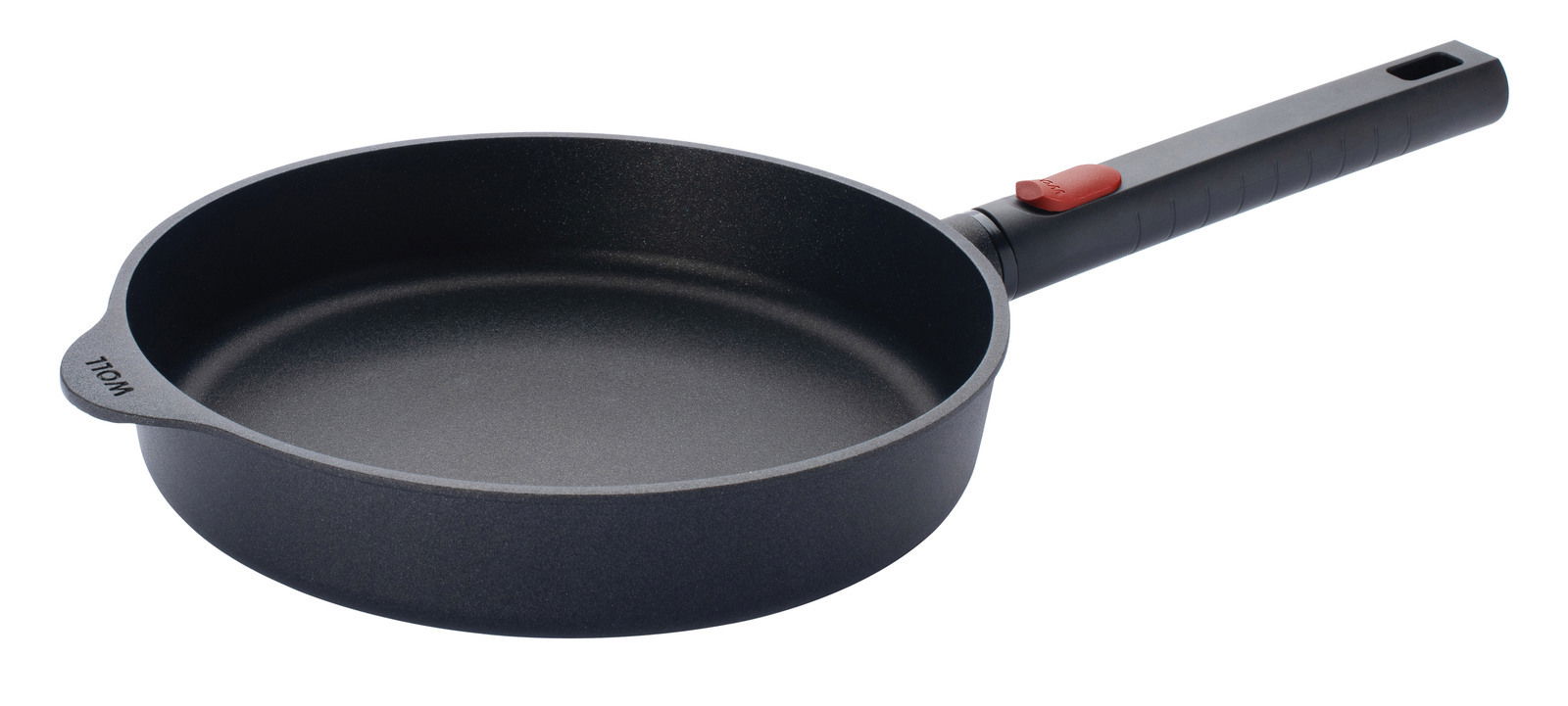 Gusspfanne Eco Logic 28cm mit langem Griff, seitliche Perspektive