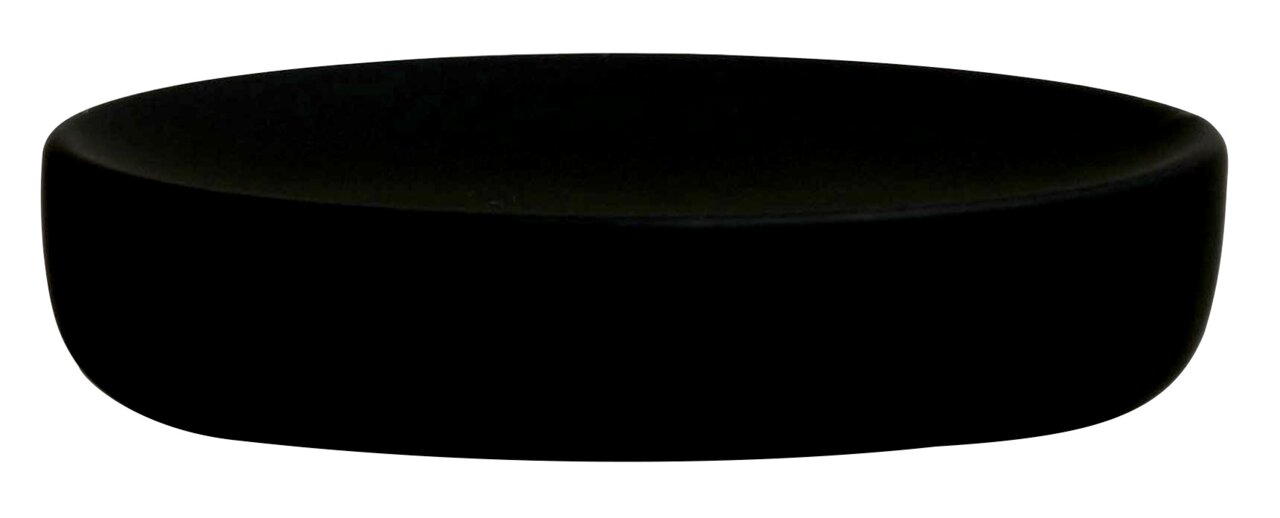 Schwarze Seifenschale aus seitlicher Perspektive