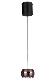 Moderne LED-Hängeleuchte in dunklem Metallfinish, seitliche Perspektive