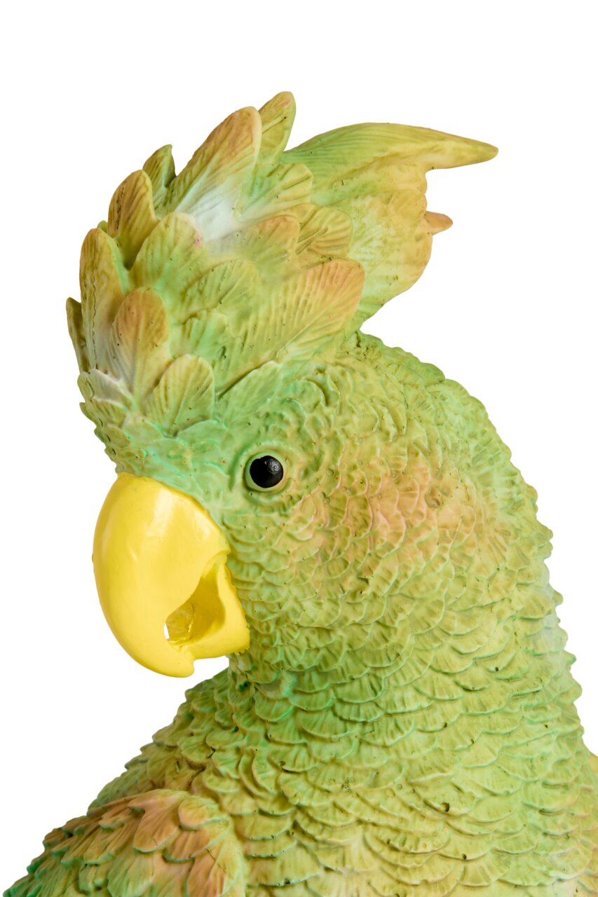Light&Living Ornament PARROT 16cm Nahaufnahme eines grünen Papageien-Ornaments mit gelbem Schnabel, seitliche Perspektive