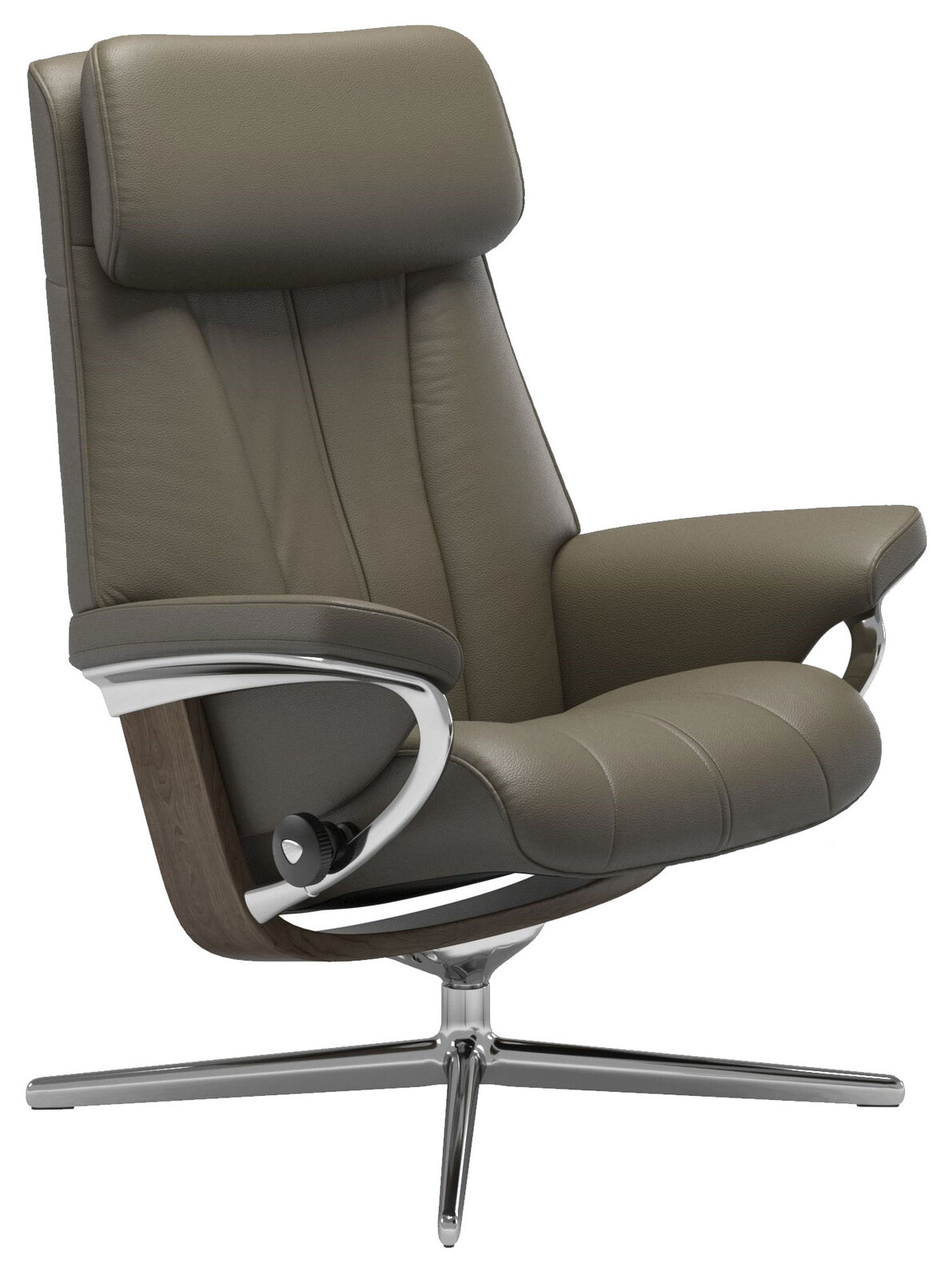 Stressless Einzelsessel PAUL Moderner Einzelsessel aus Leder in Olivgrün mit verchromtem Drehfuß, seitliche Perspektive