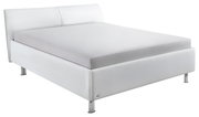 Weißes Polsterbettgestell mit Kopfteil, seitliche Perspektive