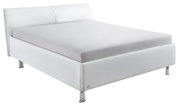 Wit gestoffeerd bedframe met hoofdeinde, zijaanzicht