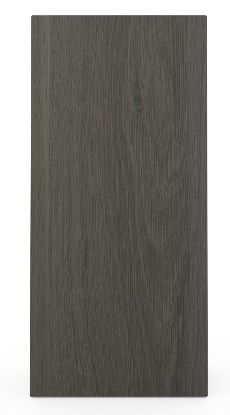 Frontansicht einer dunkelgrauen Holzschranktür mit sichtbarer Maserung