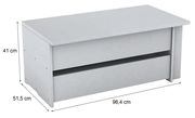 Graue Holzbank mit Stauraum, Maße: 96,4 cm Breite, 51,5 cm Tiefe, 41 cm Höhe, seitliche Perspektive