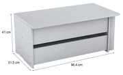Grijze houten bank met opbergruimte, afmetingen: 96,4 cm breed, 51,5 cm diep, 41 cm hoog, zijaanzicht