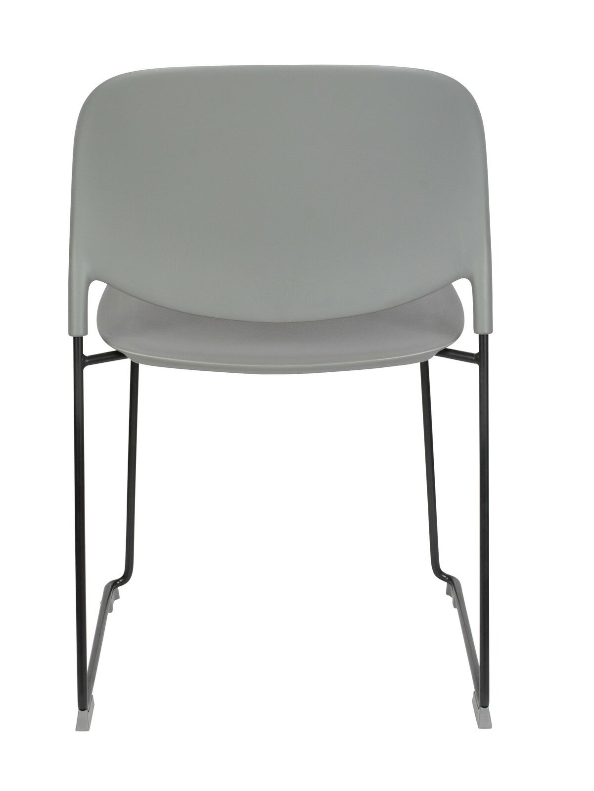 Moderner grauer Stuhl mit schwarzem Metallgestell, Vorderansicht
