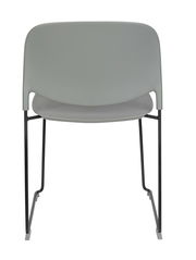 Moderner grauer Stuhl mit schwarzem Metallgestell, Vorderansicht
